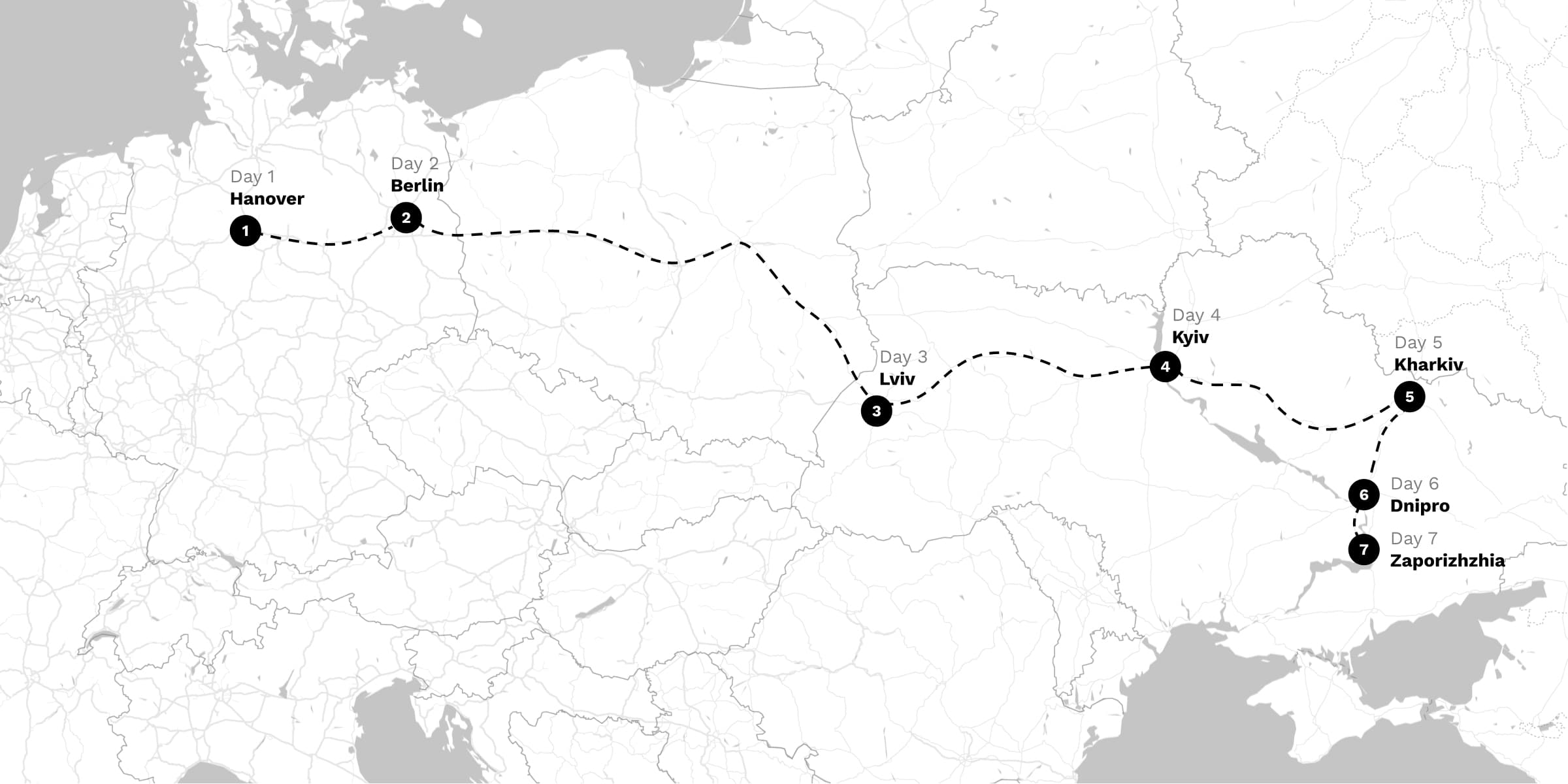 Map of the cargo mission route across Europe to Lviv, Ukraine